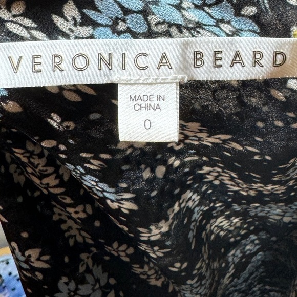 Veronica Beard Amal 100% Silk Black Blue White Floral Faux Wrap Midi Dress 0 - Picture 15 of 16